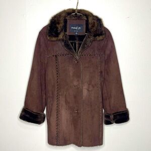 Pasha &Jo New York Brown Jacket With Faux Fur Collar, Sz Small